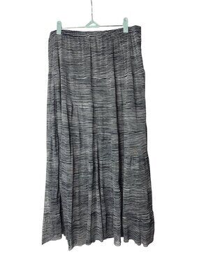 For Cynthia Womens A-Line Maxi Skirt L Sheer Lined Pull On Black White Striped